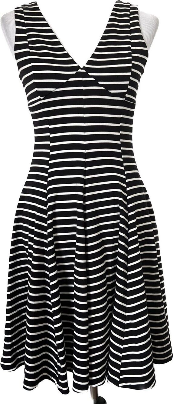 Peter Som Casual Dress Sleeveless Stripe Black White V-Neck Stretch Women’s Sz 2